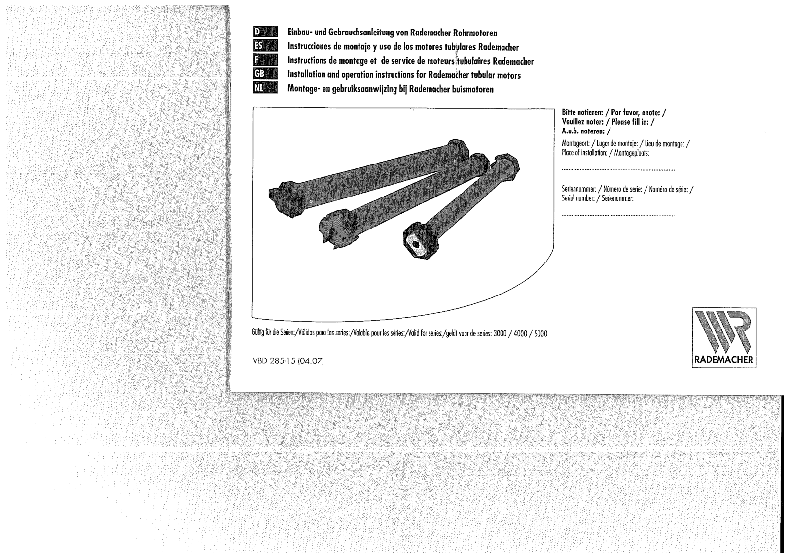 Rademacher 3000, 4000, 5000 Operating and Assembly Manual