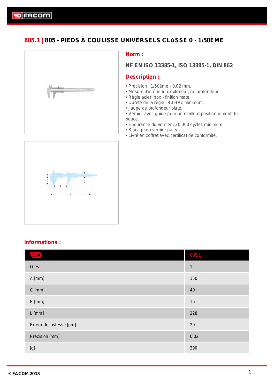 Facom 805.1 Specification - ManualMachine.com