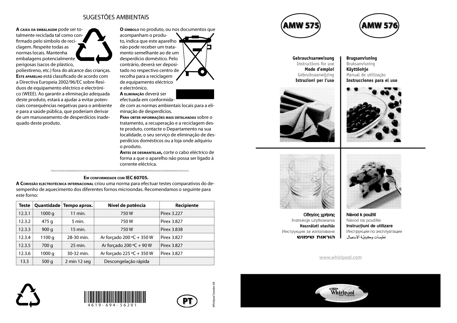 WHIRLPOOL AMW 576 IX User Manual