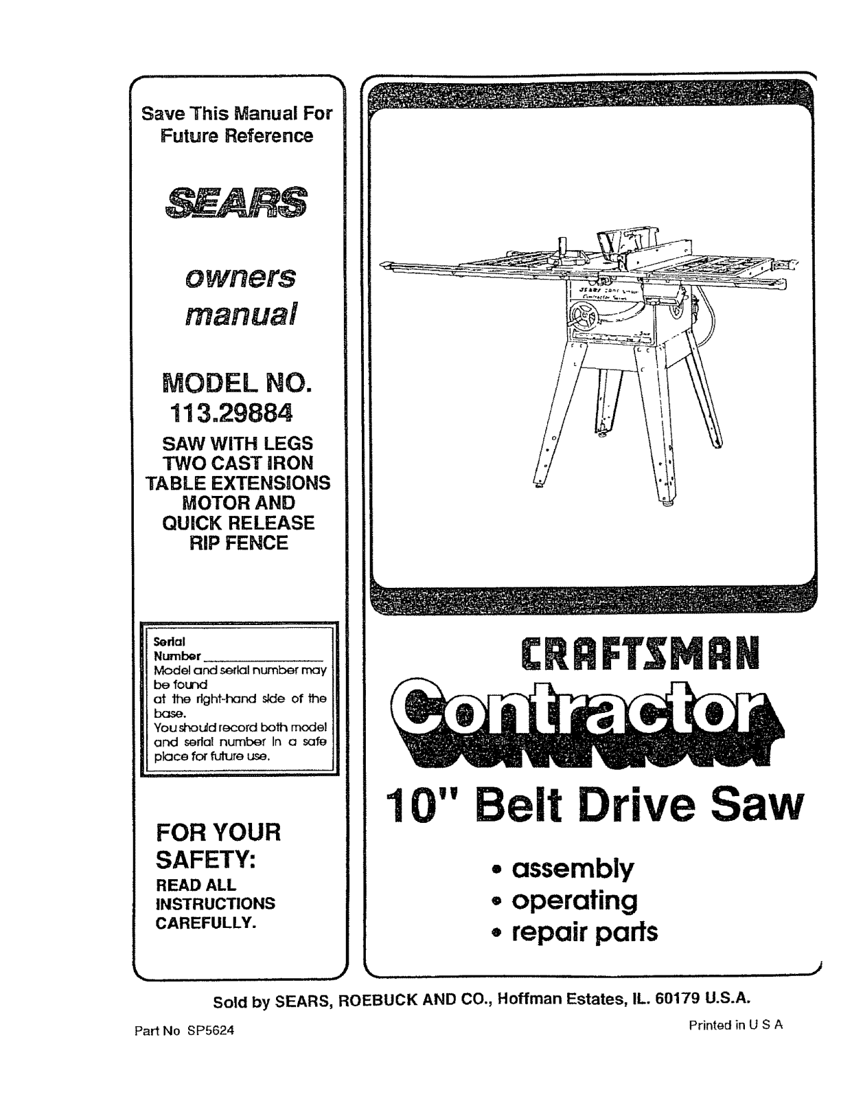 Craftsman 113298842, 113298843 Owner’s Manual