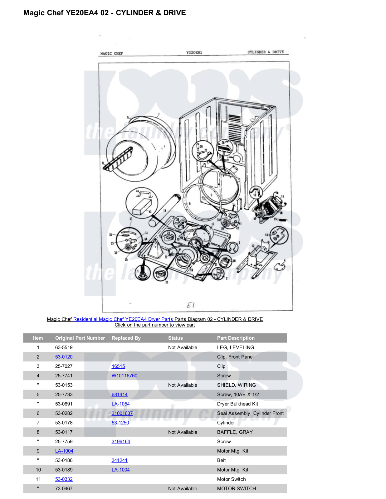 Magic Chef YE20EA4 Parts Diagram