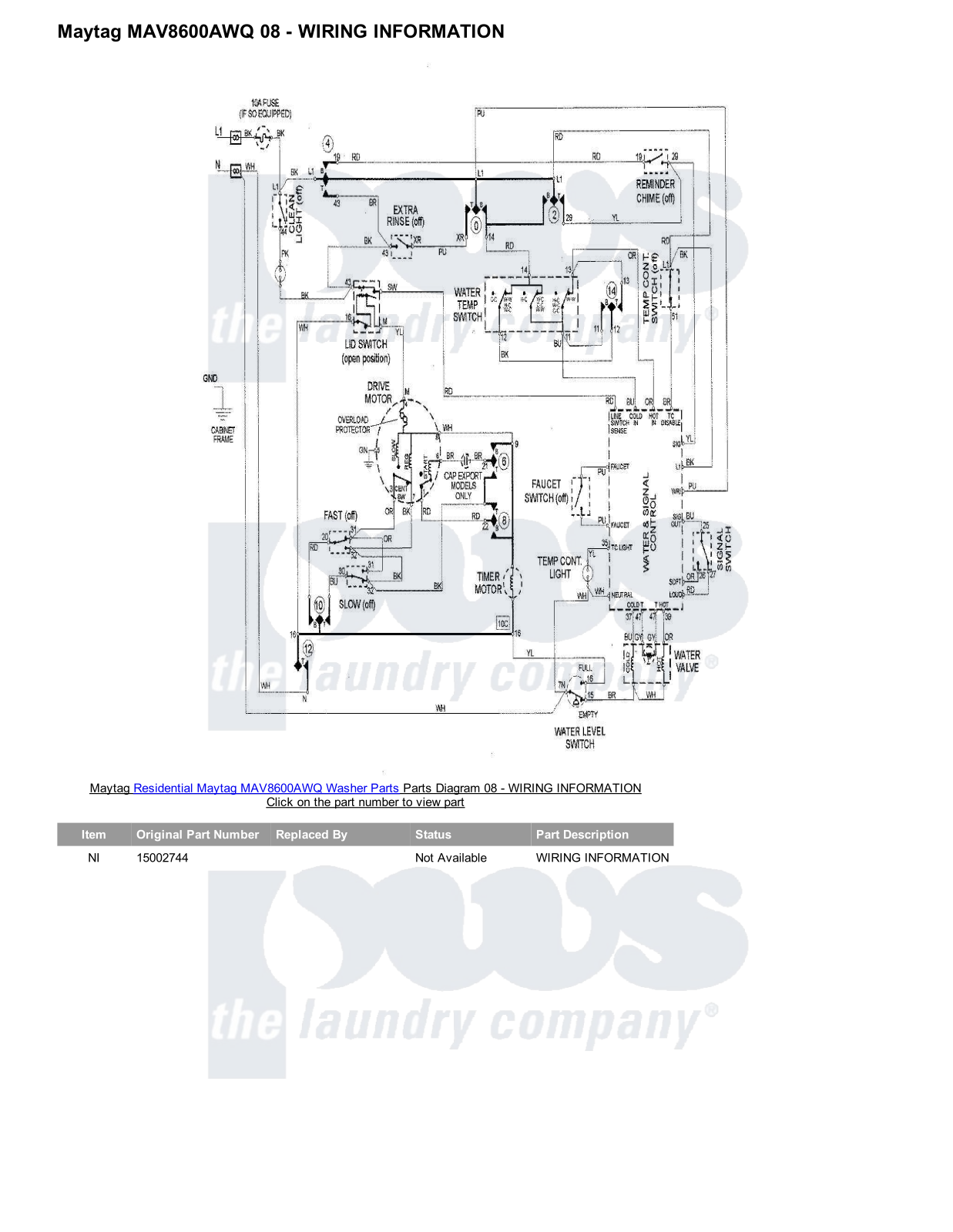 Maytag MAV8600AWQ Parts Diagram