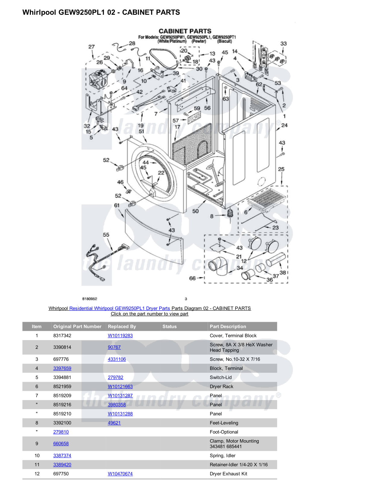 Whirlpool GEW9250PL1 Parts Diagram