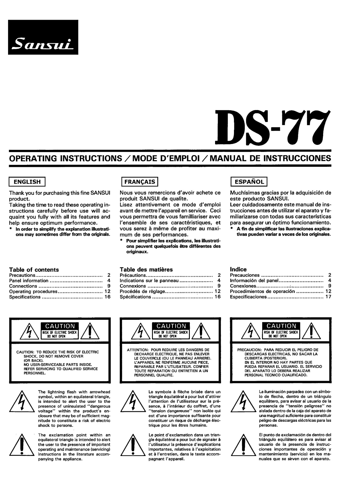 Sansui DS-77 Owners Manual