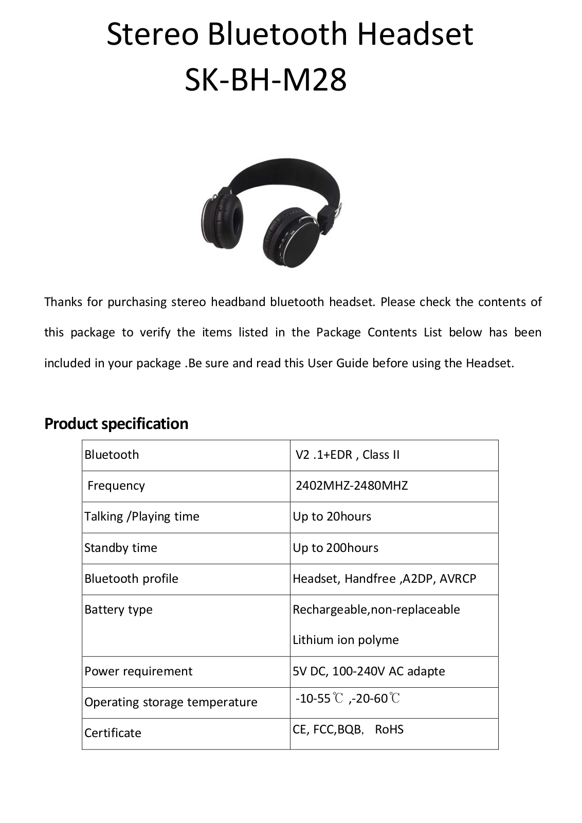 SKY WING Communication Electronics SK BH M28 User Manual