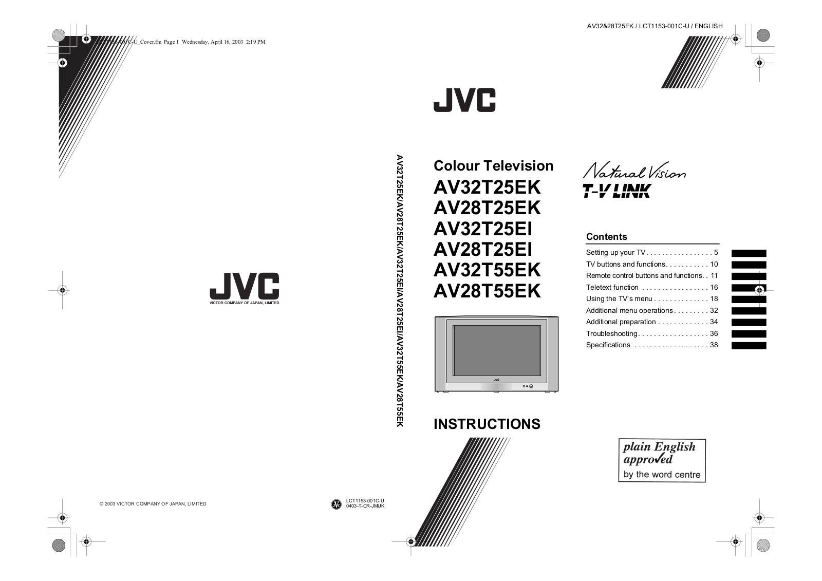 JVC AV32T55EK, AV32T25EI, AV28T25EK, AV28T25EI, AV28T55EK User Manual