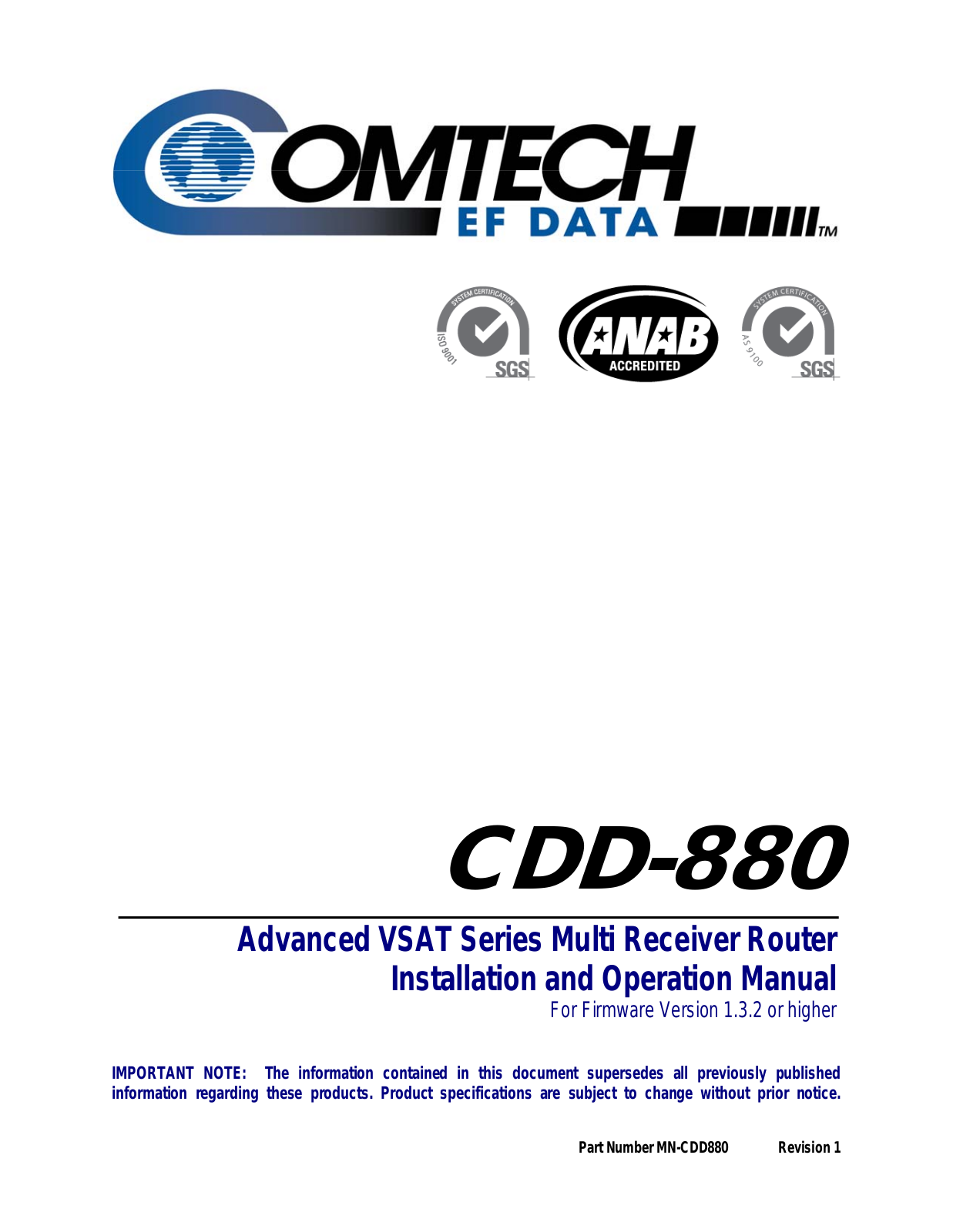 Comtech EF Data CDD-880 User Manual