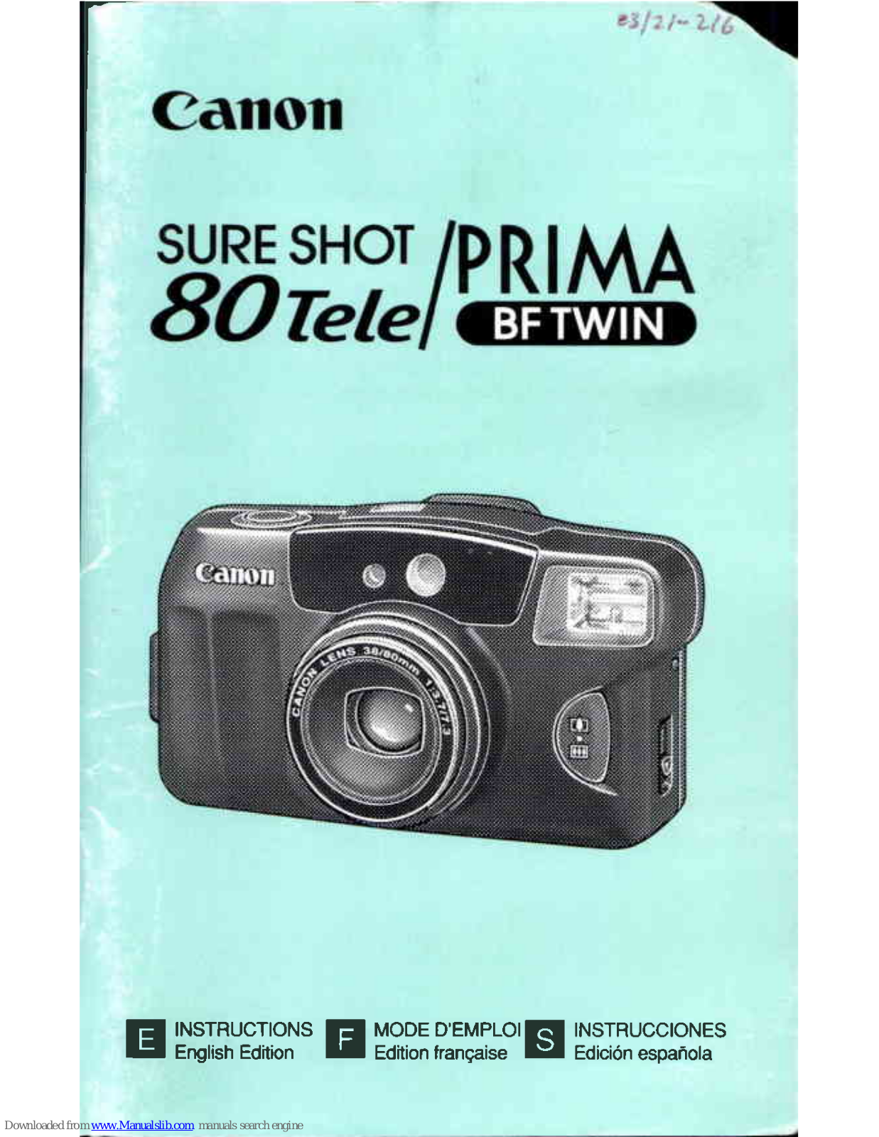 Canon Sure shot 80 tele, Prima BF Twin Instructions Manual