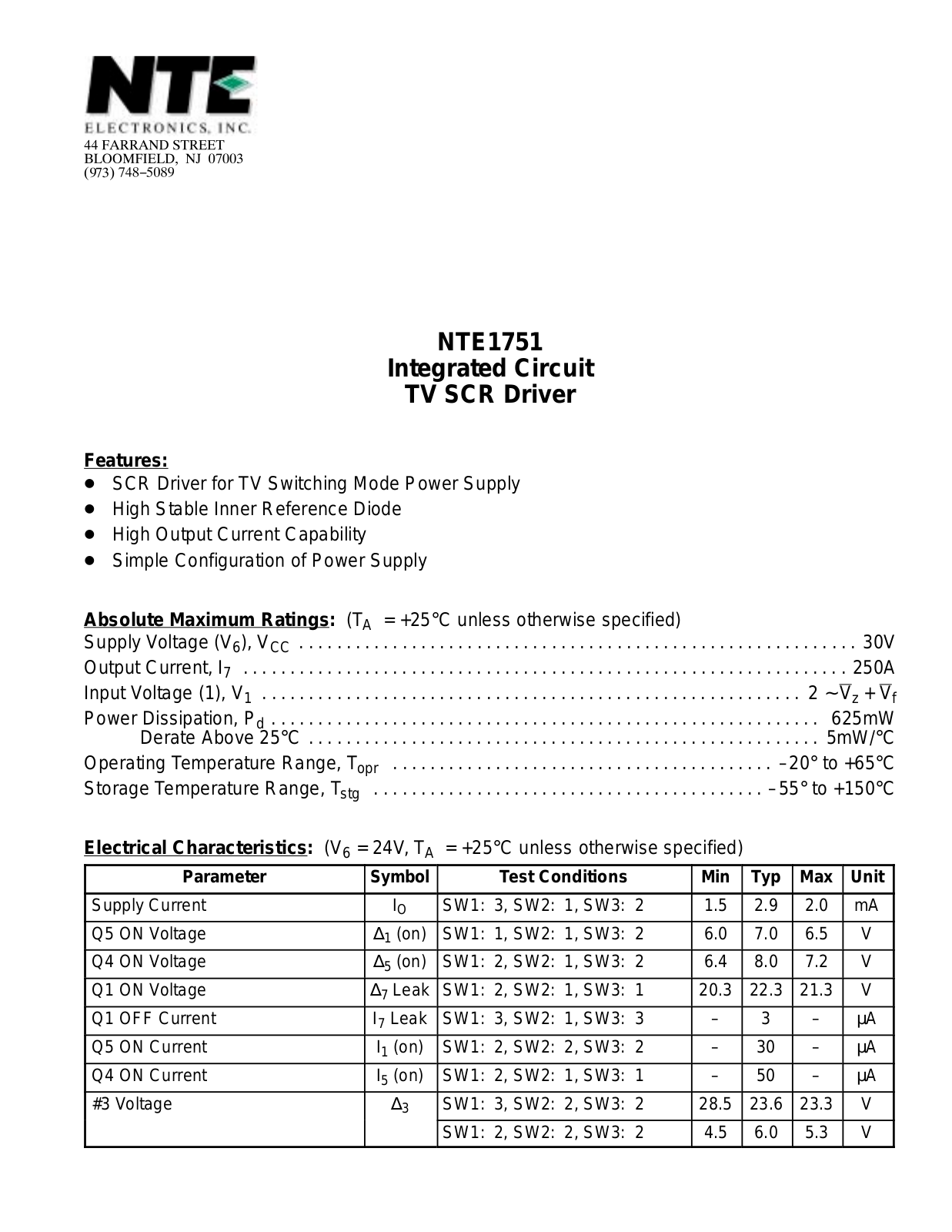 Datasheet NTE1751 Datasheet (NTE) - ManualMachine.com
