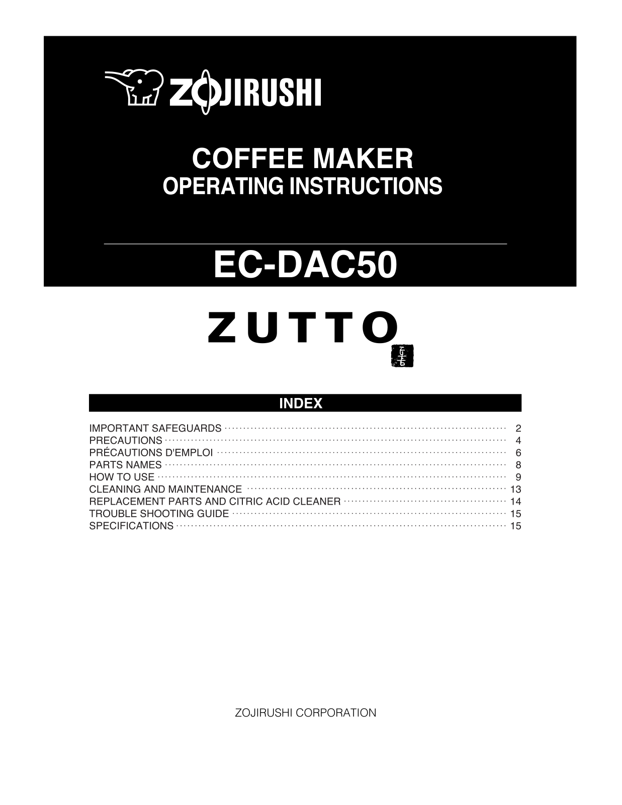 Zojirushi EC-DAC50 Owner's Manual