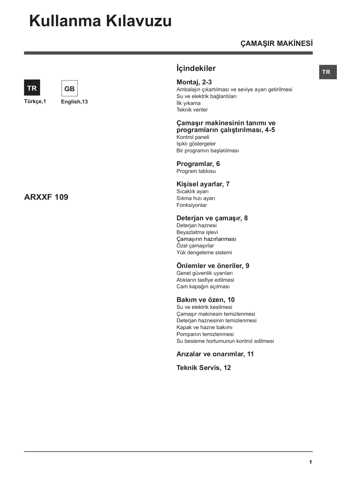 Hotpoint ARXXF 109 User Manual