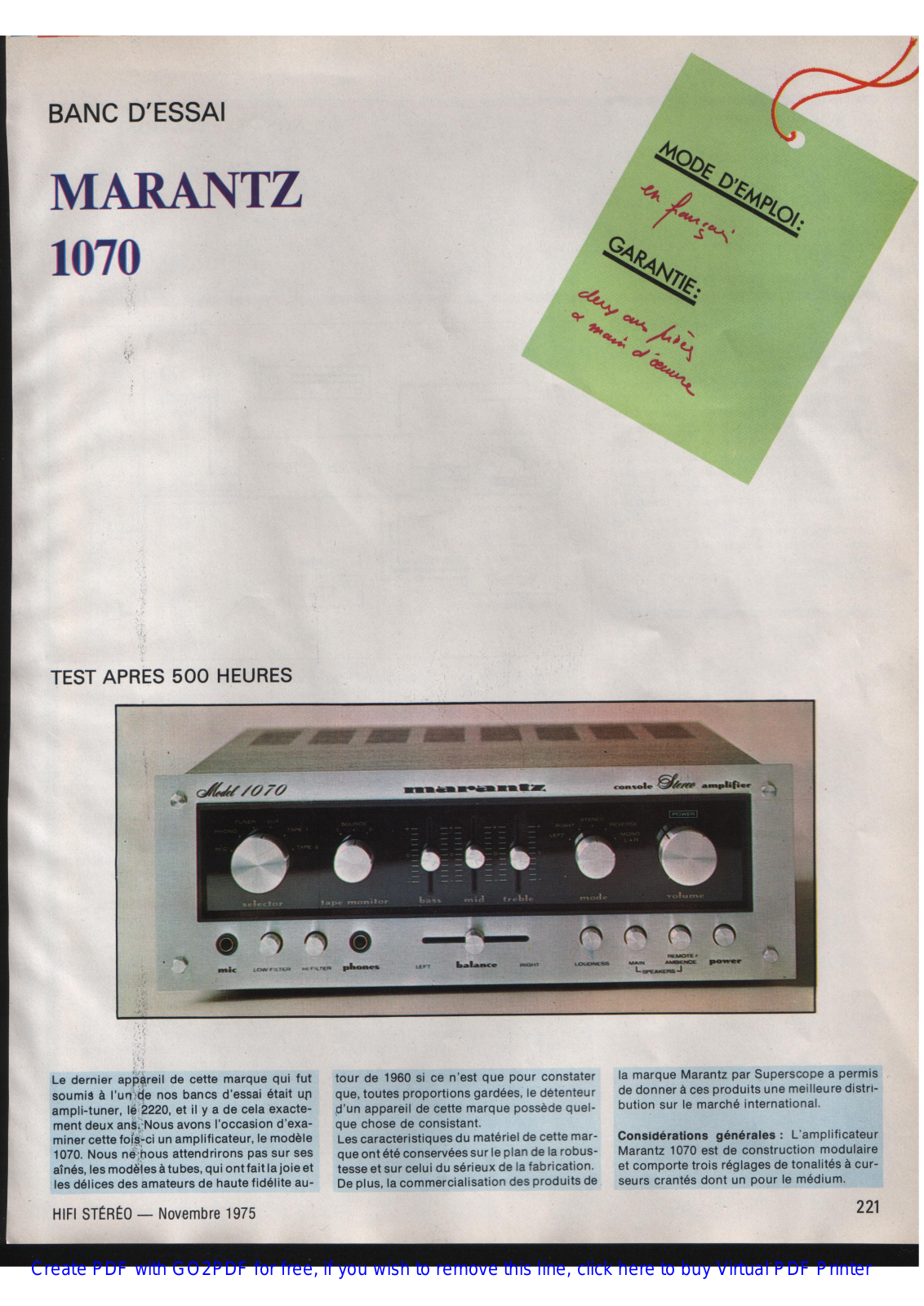 Marantz 1070 Schematic