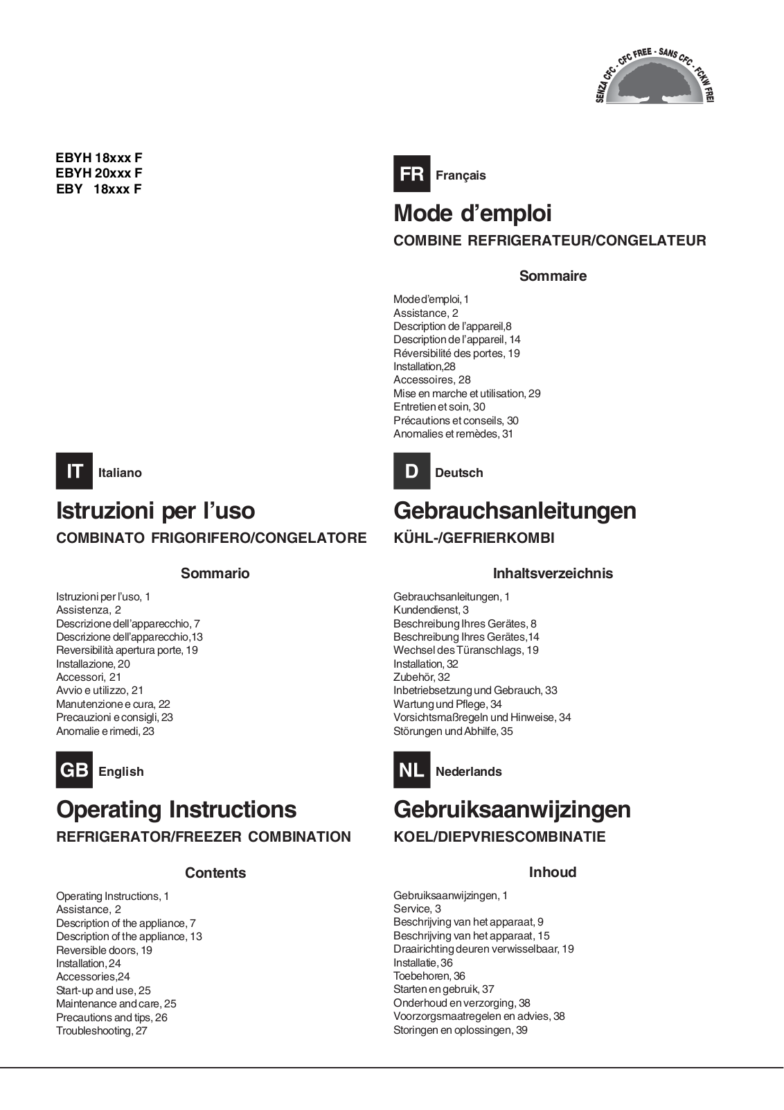 HOTPOINT EBYH 18242 F, EBYH 18343 F User Manual