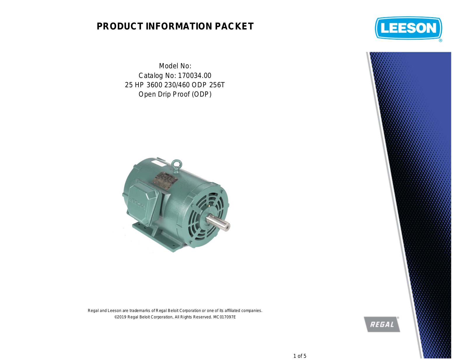 Leeson 170034.00 PRODUCT INFORMATION PACKET