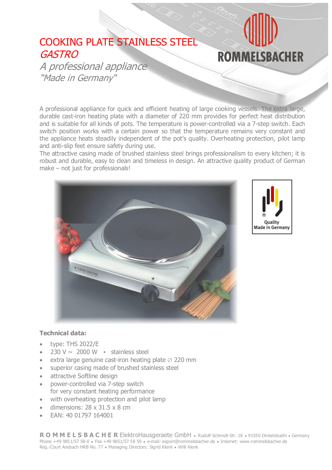 Rommelsbacher THS 2022-E User Manual