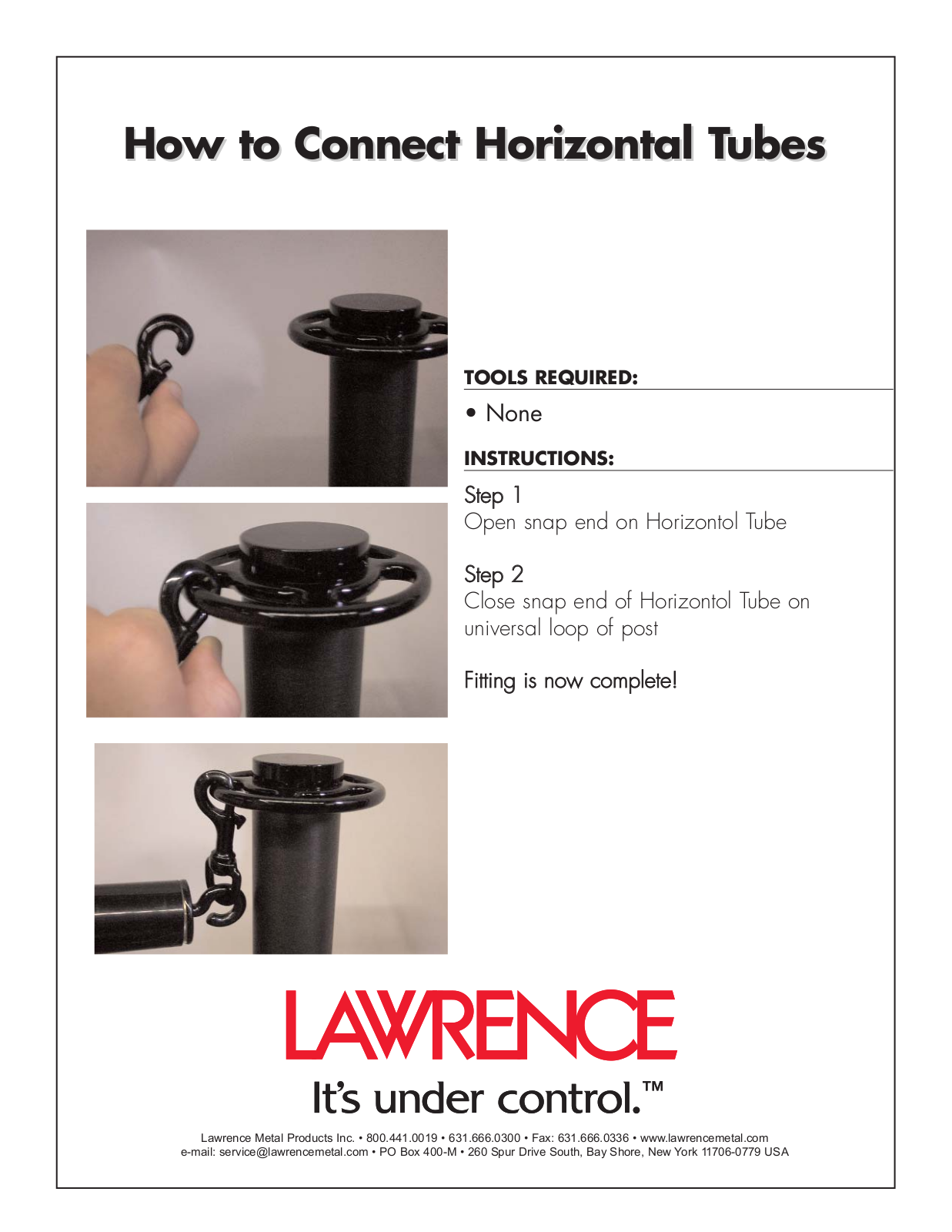 Lawrence HOW TO CONNECT HORIZONTAL TUBES User Manual