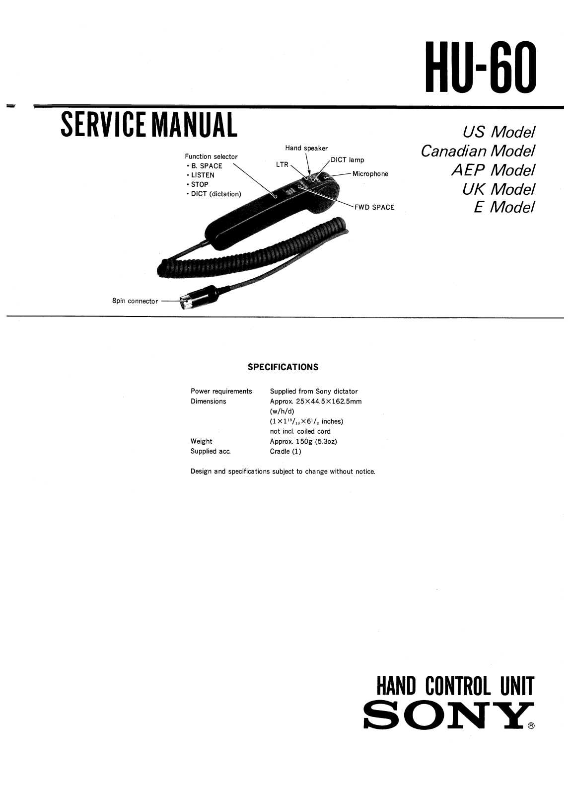 Sony HU-60 Service manual