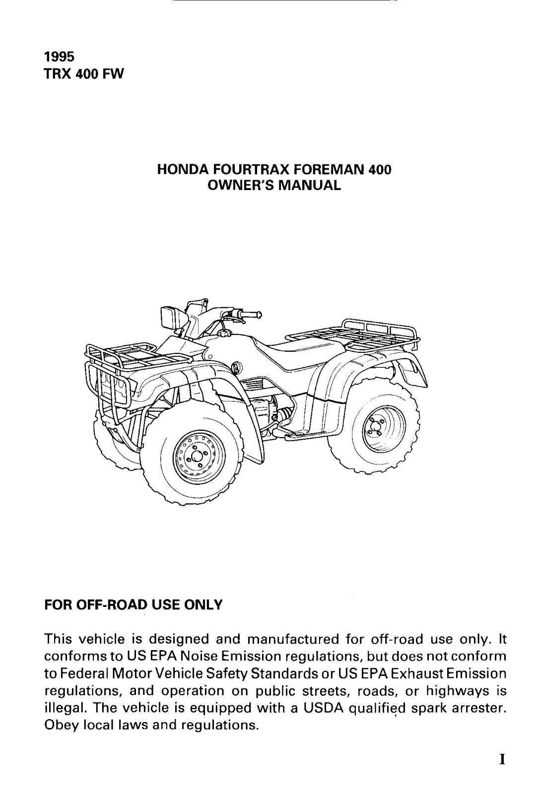 HONDA TRX400FW 1995 User Manual