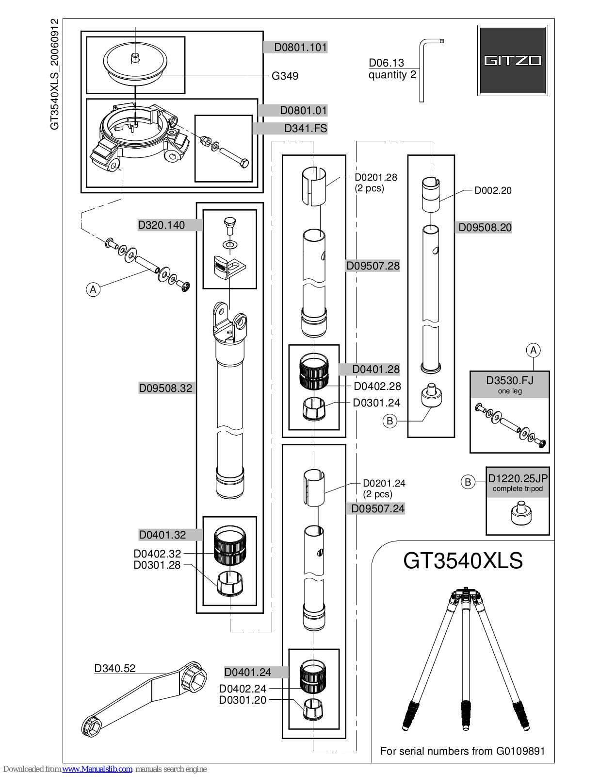 Gitzo Series 3 Systematic GT3540XLS, 3 GT3540XLS Parts List