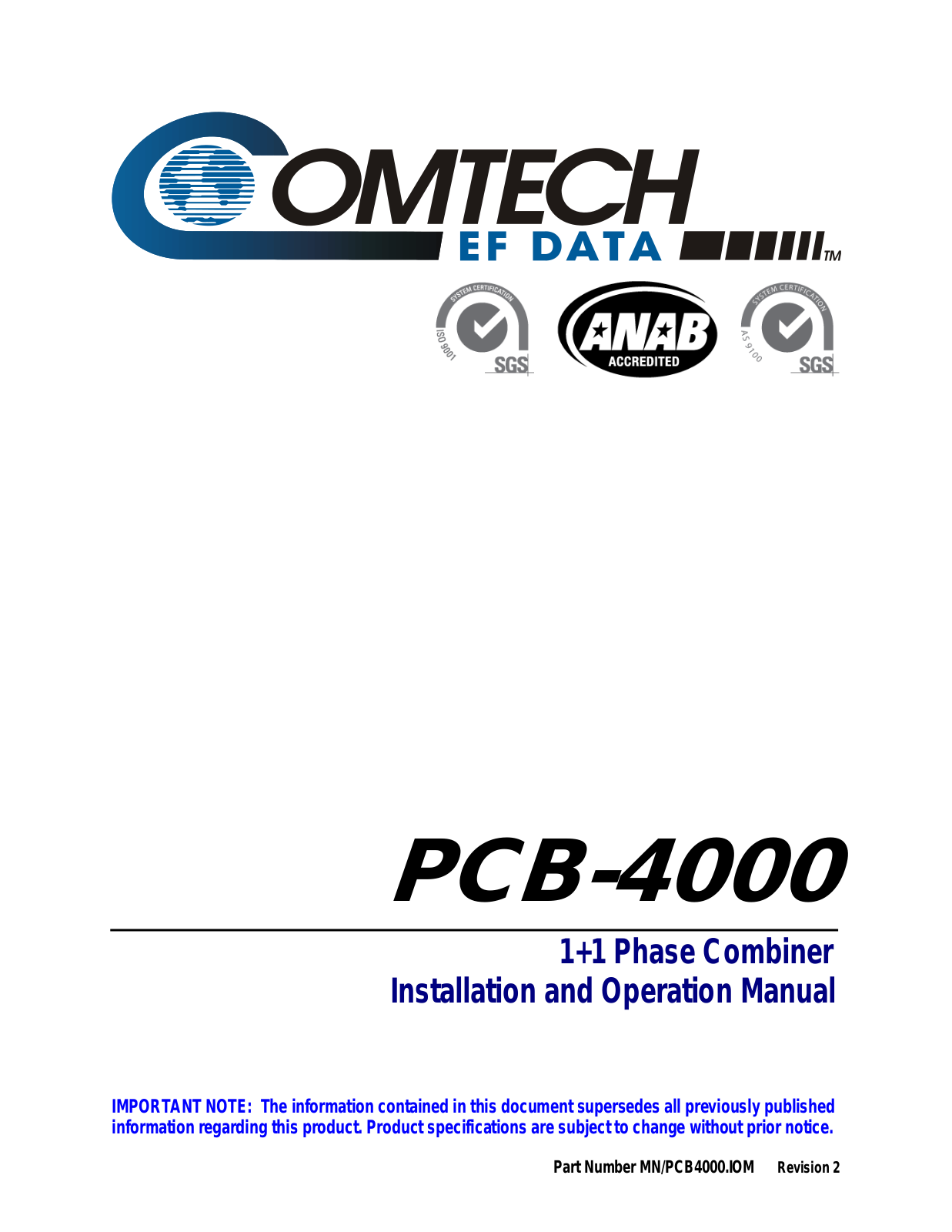 Comtech EF Data PCB-4000 User Manual