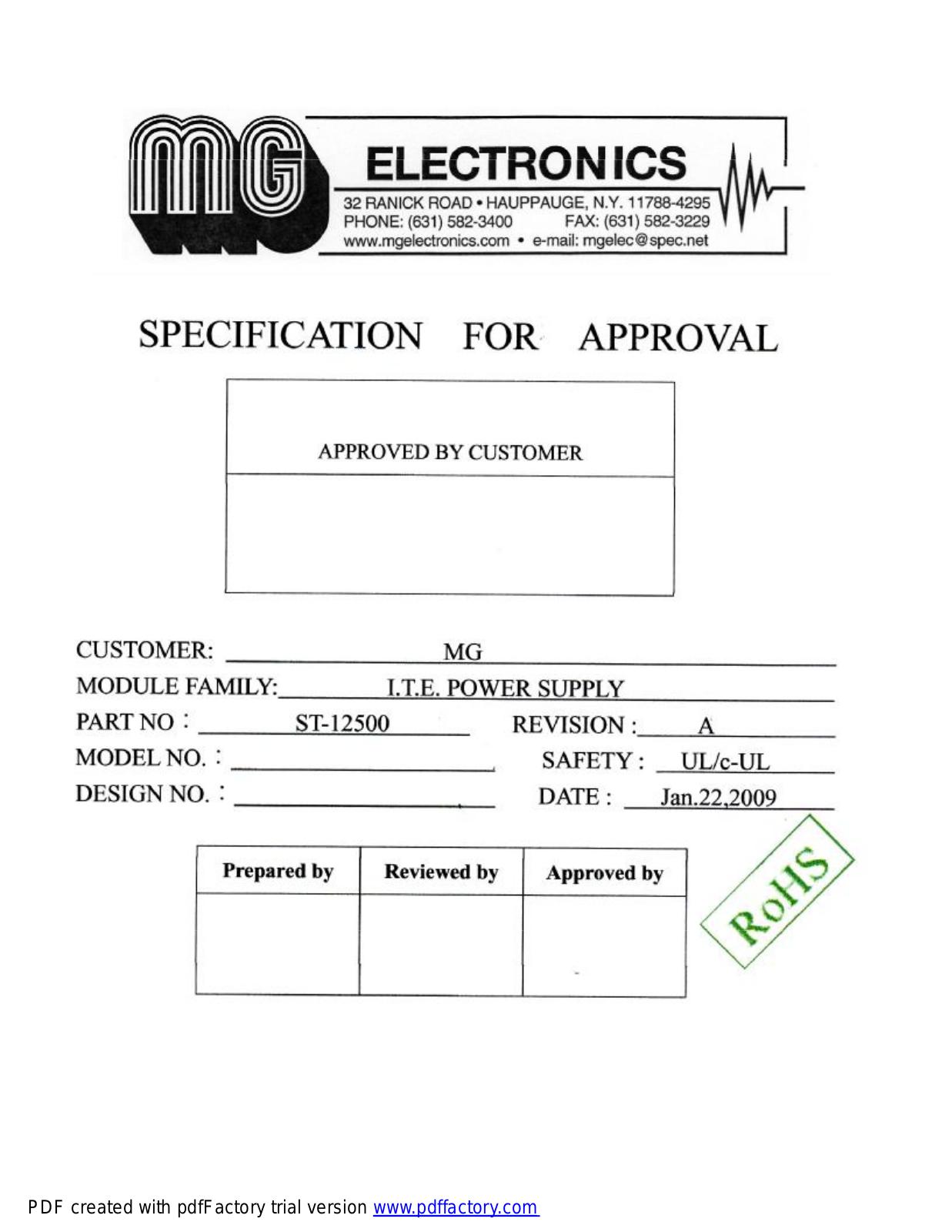 MG Electronics ST-12500 Specsheet - ManualMachine.com