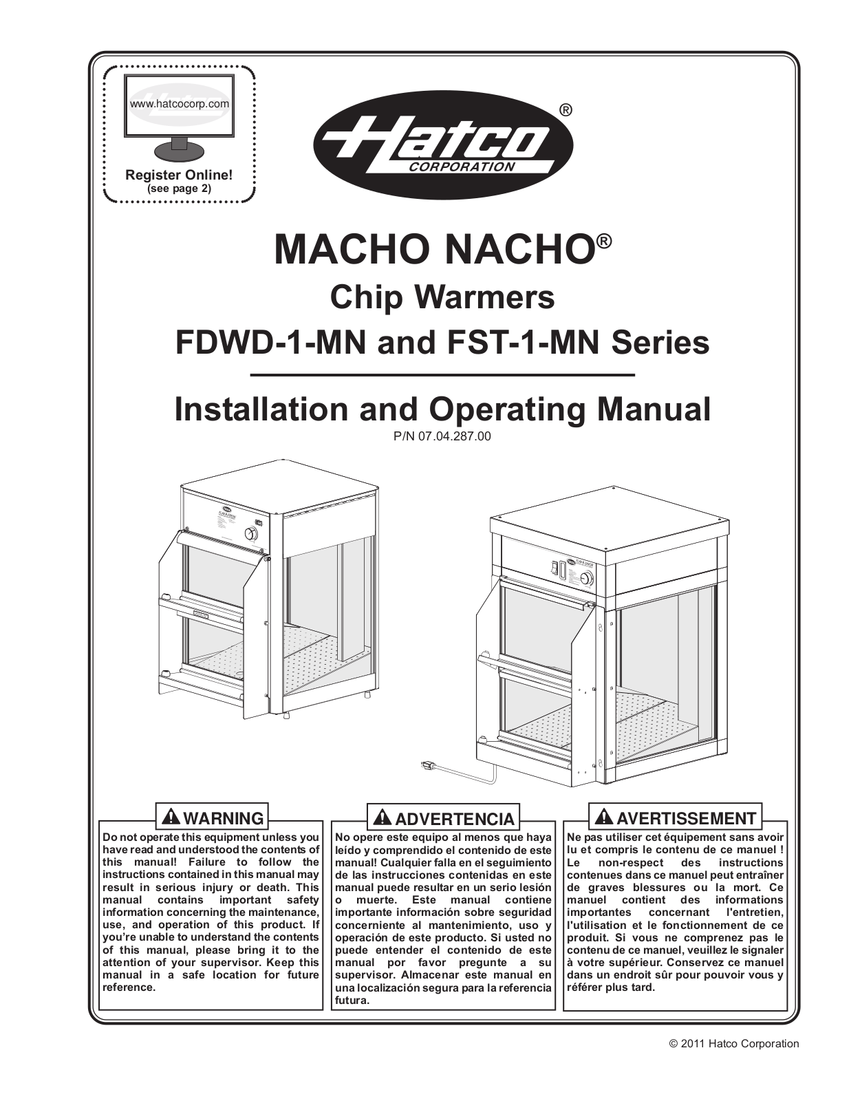 Hatco FDWD-1-MN Series, FST-1-MN Series Operation Manual