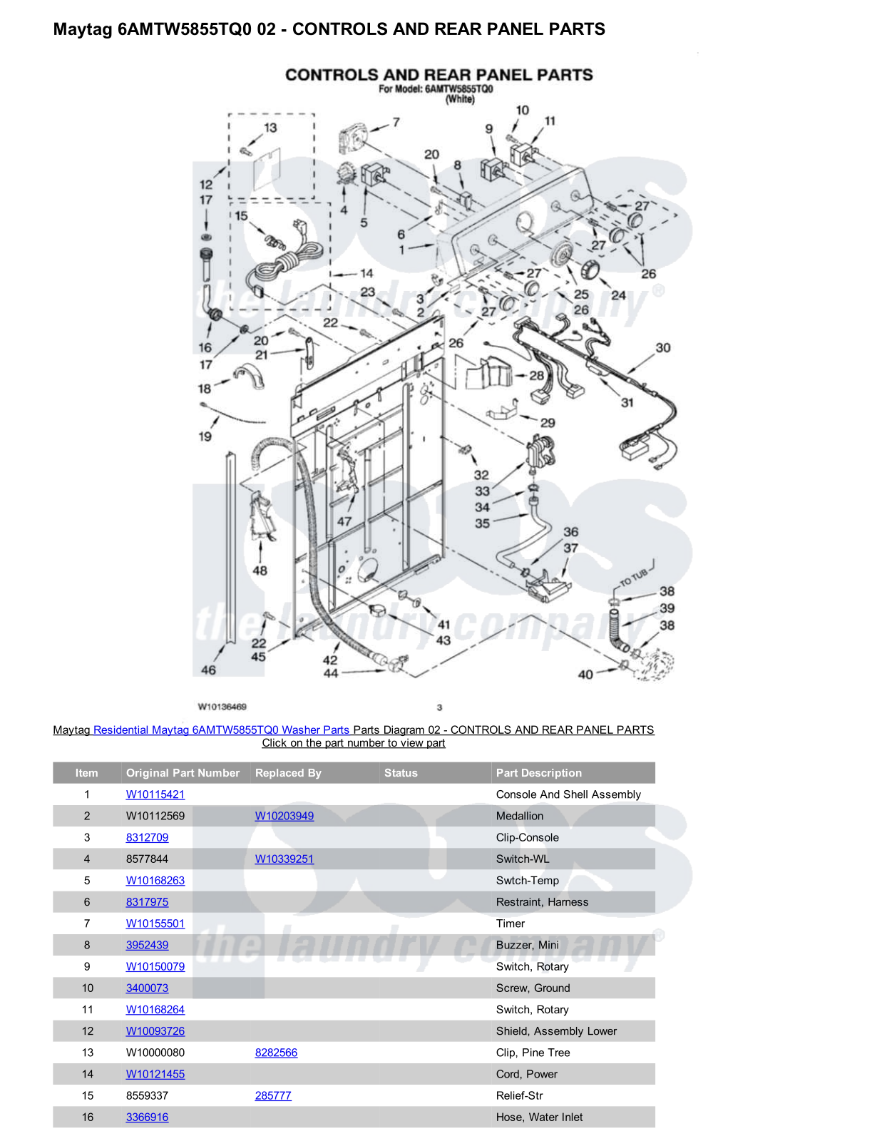 Maytag 6AMTW5855TQ0 Parts Diagram