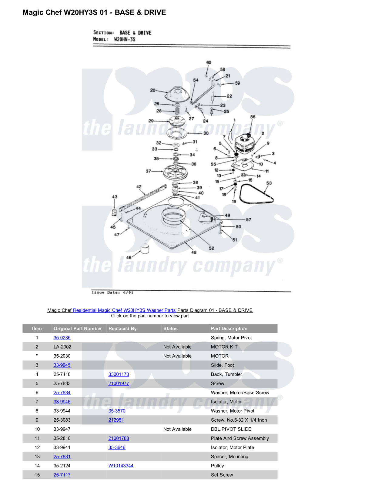 Magic Chef W20HY3S Parts Diagram