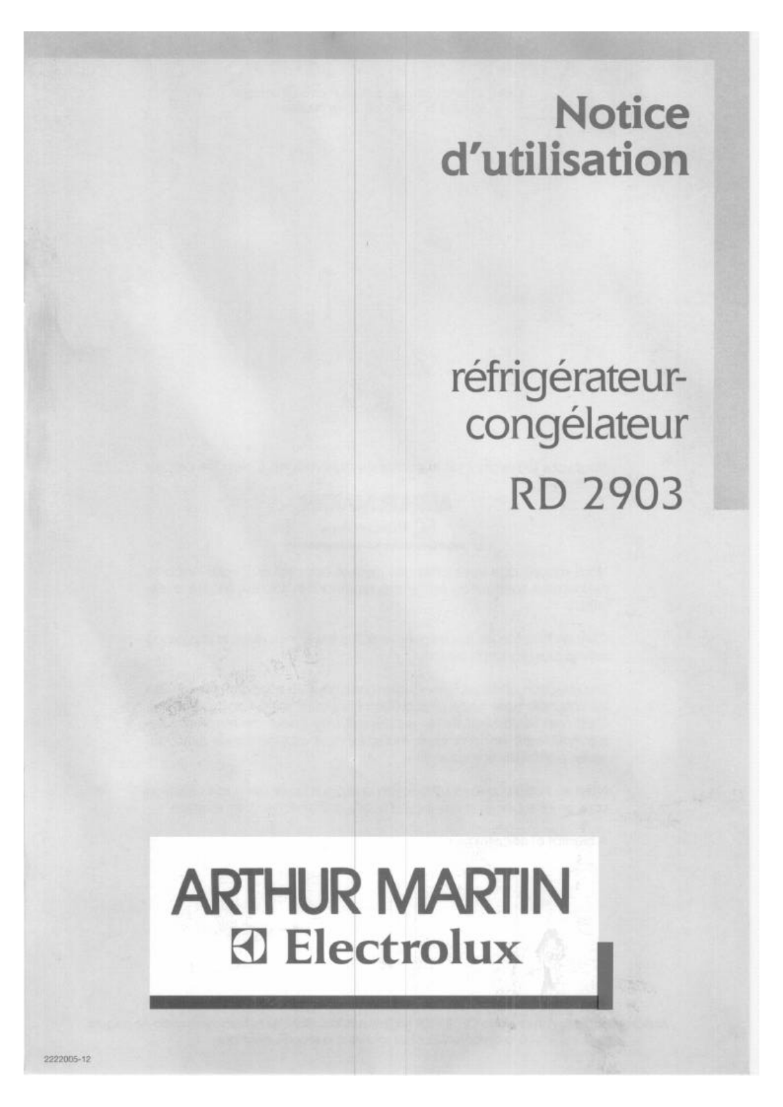 Arthur martin RD2903 User Manual