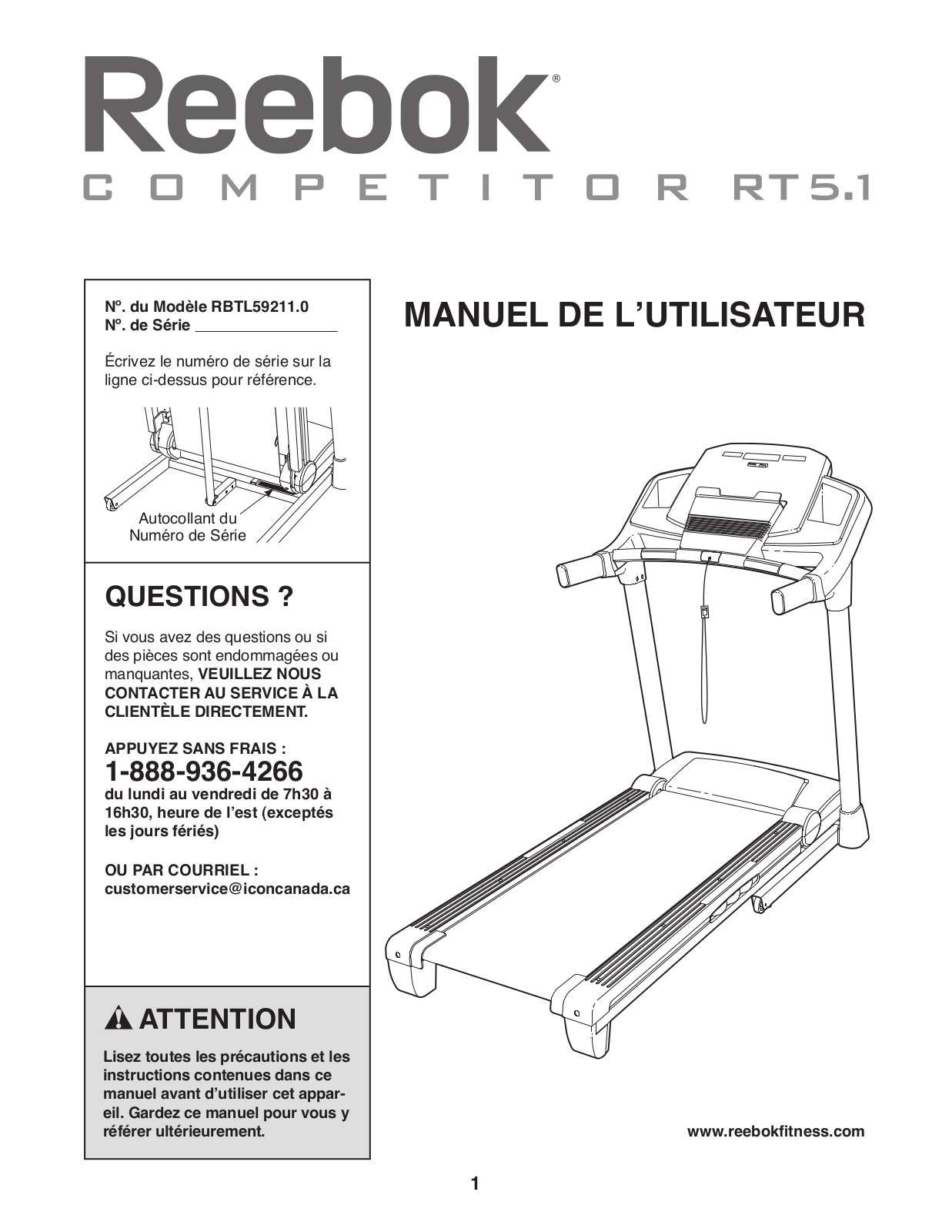 Reebok RBTL592110 Owner's Manual