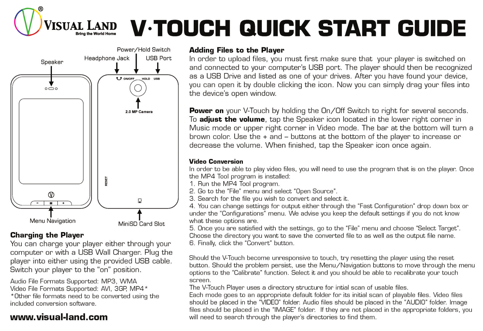 Visual Land V-Touch, VL-805 Quick Start Guide 1