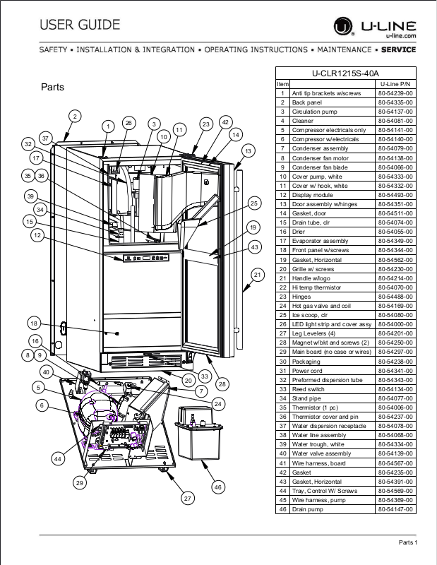 U-Line U-CLR1215S-40A Parts List