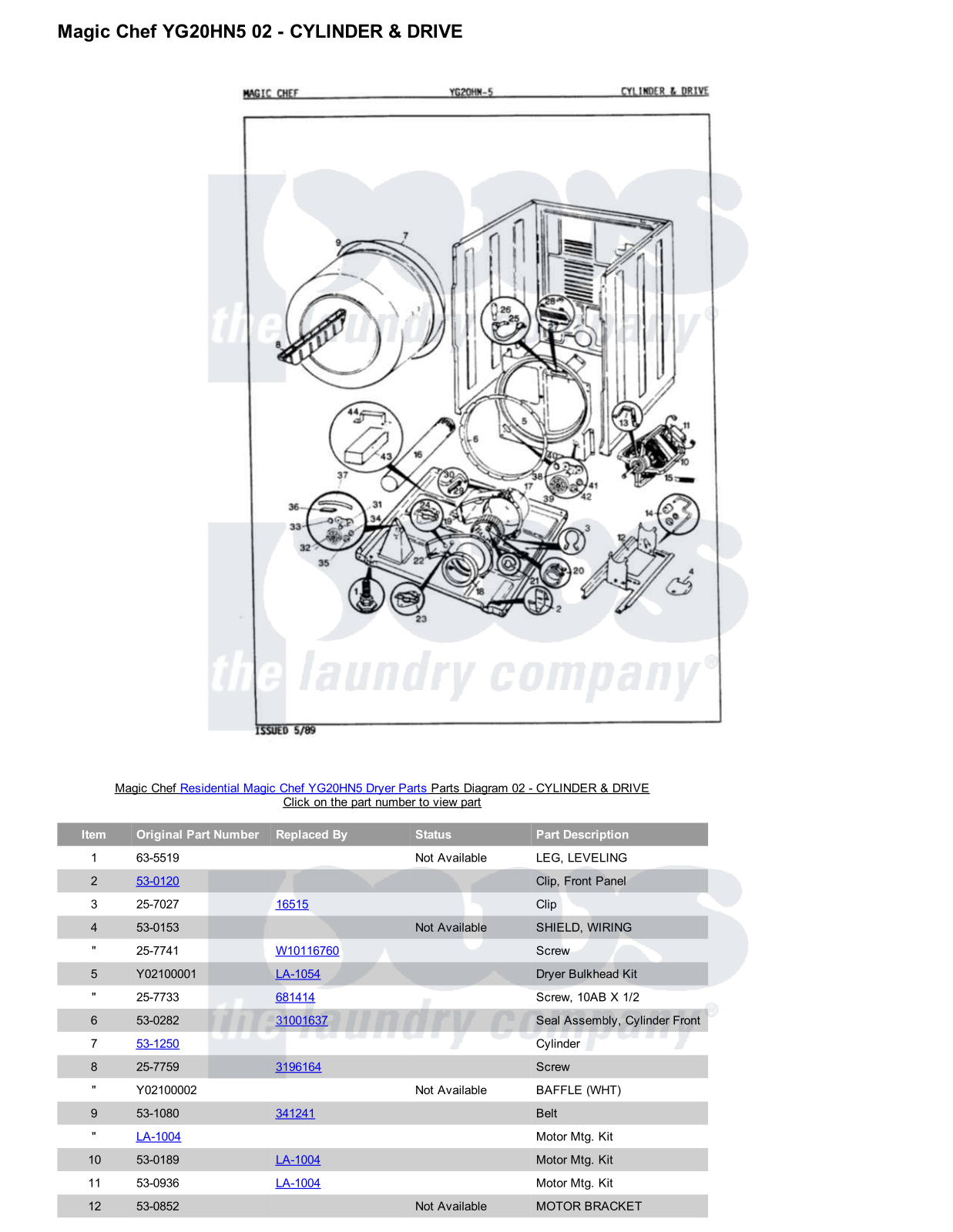 Magic Chef YG20HN5 Parts Diagram