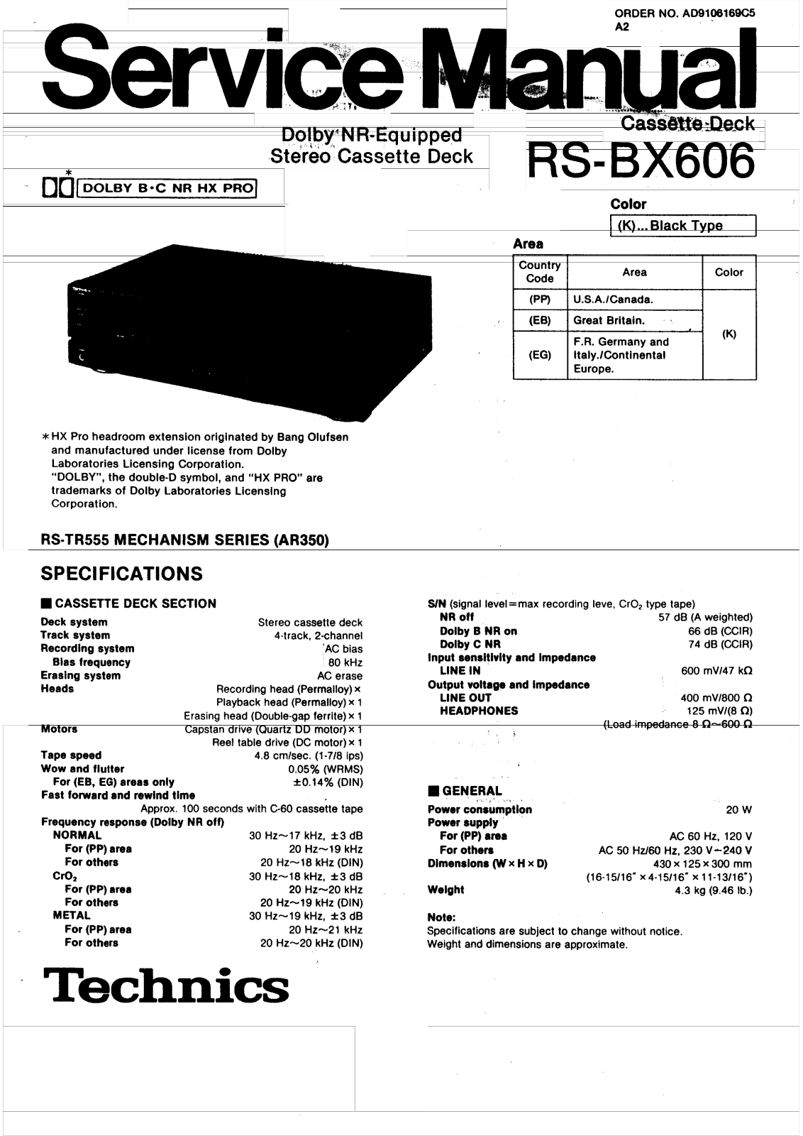 Technics rs-bx606 Service Manual