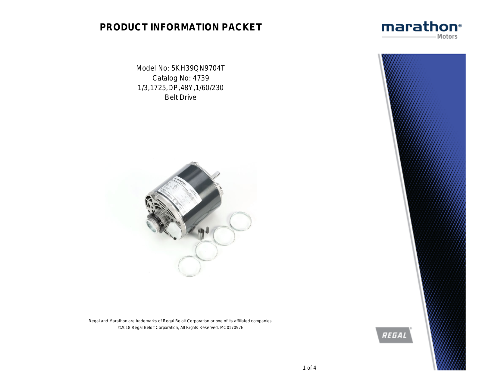 Marathon Electric 5KH39QN9704T Product Information Packet