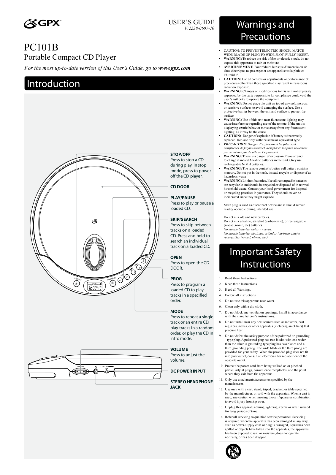 GPX PC101B User Manual