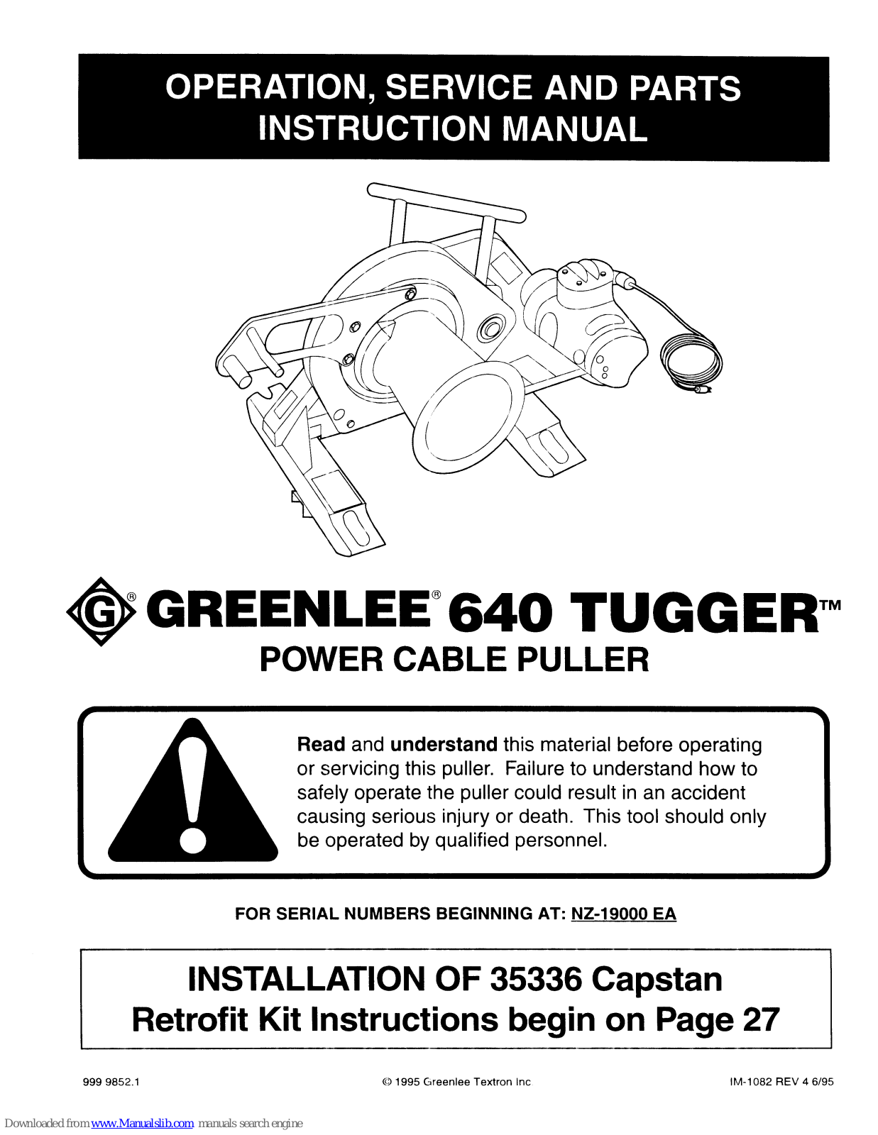 Greenlee 640 Tugger Operation, Service And Parts Instruction Manual - ManualMachine.com