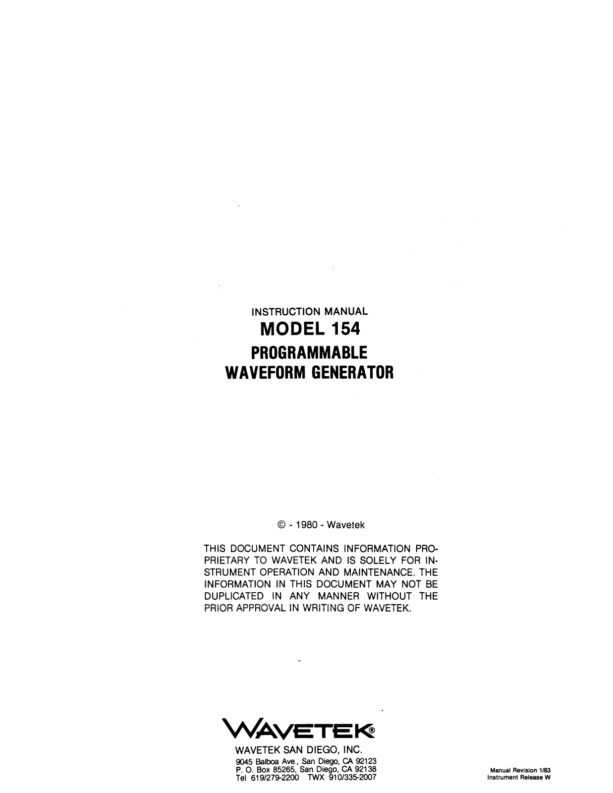 Wavetek 154 Service manual