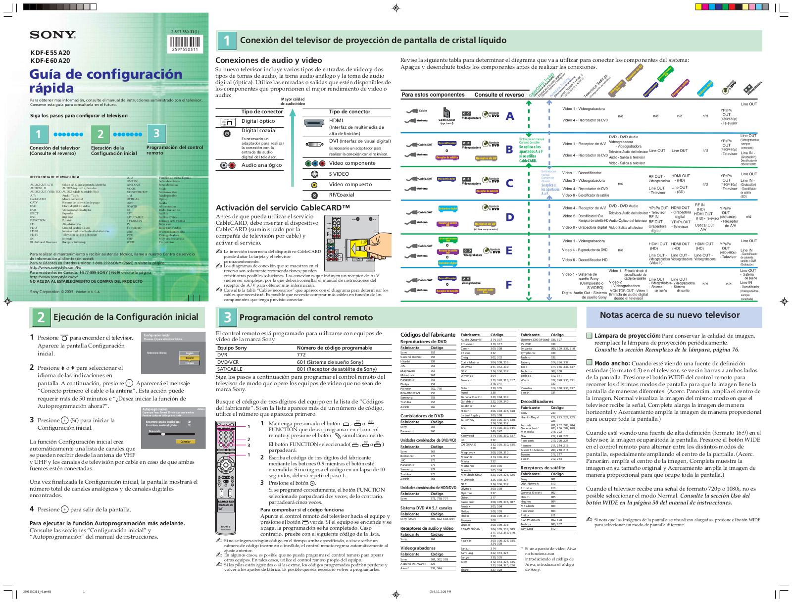 Sony KDF-E60A20, KDF-E55A20 User Manual