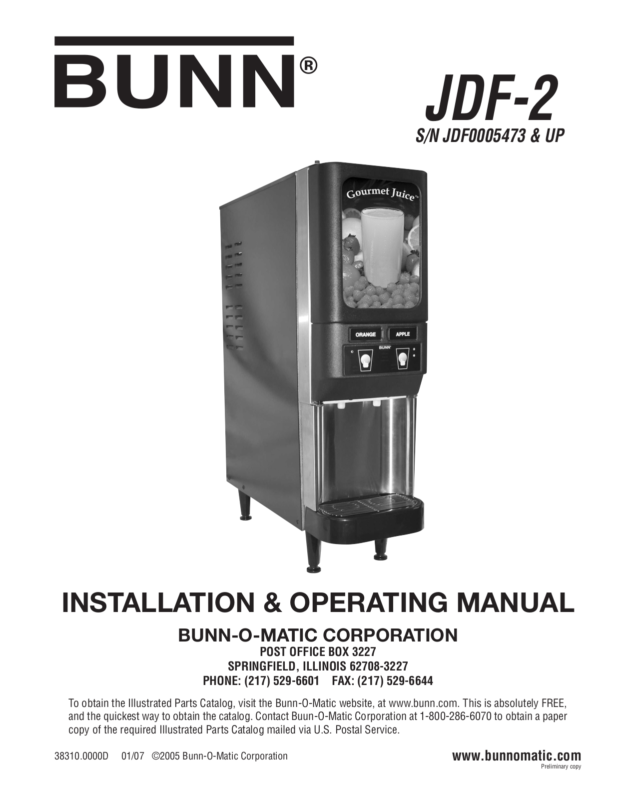 Bunn JDF-2N User Manual