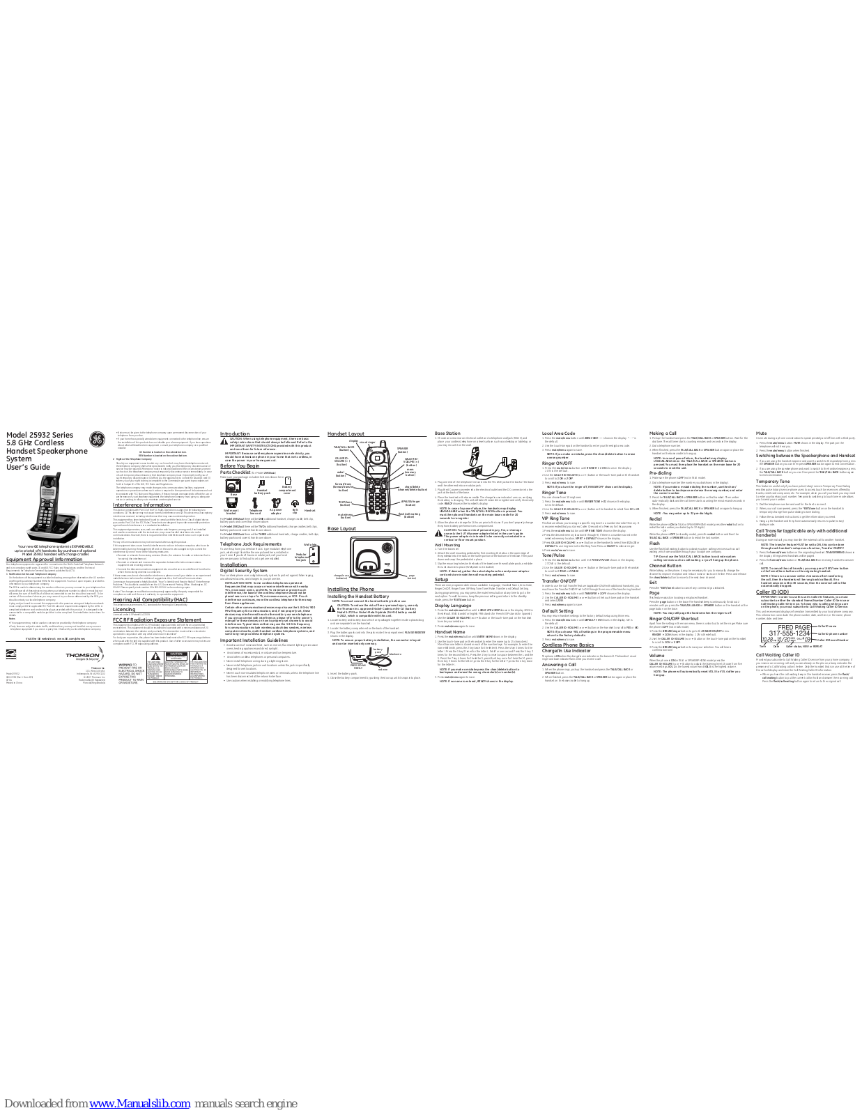 GE 25932xx2, 25932xx3, 25932xx4, 25932EE2, 25932EE1 - Edge Cordless Phone User Manual