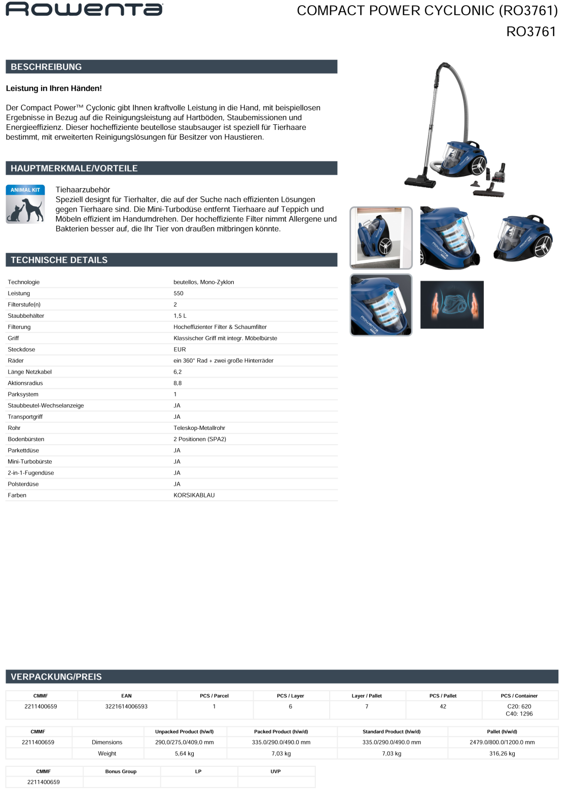 Rowenta RO3761 Technical data