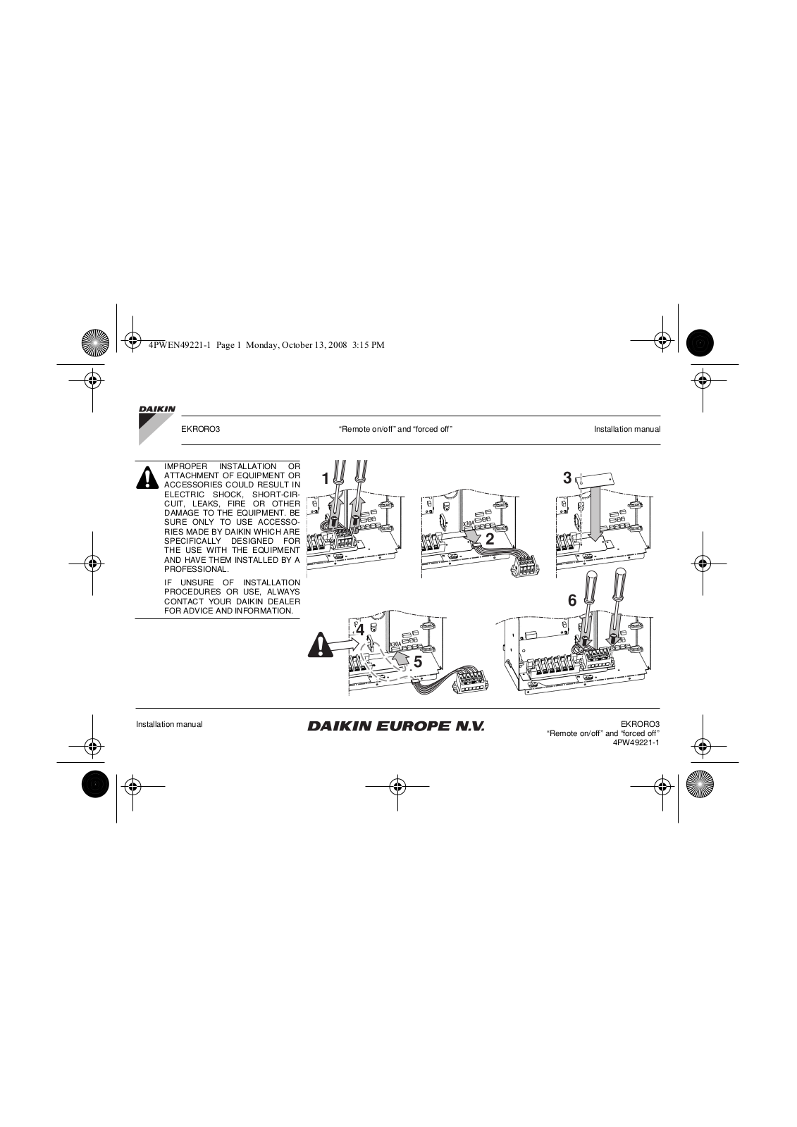 Daikin EKRORO3 Installation manuals