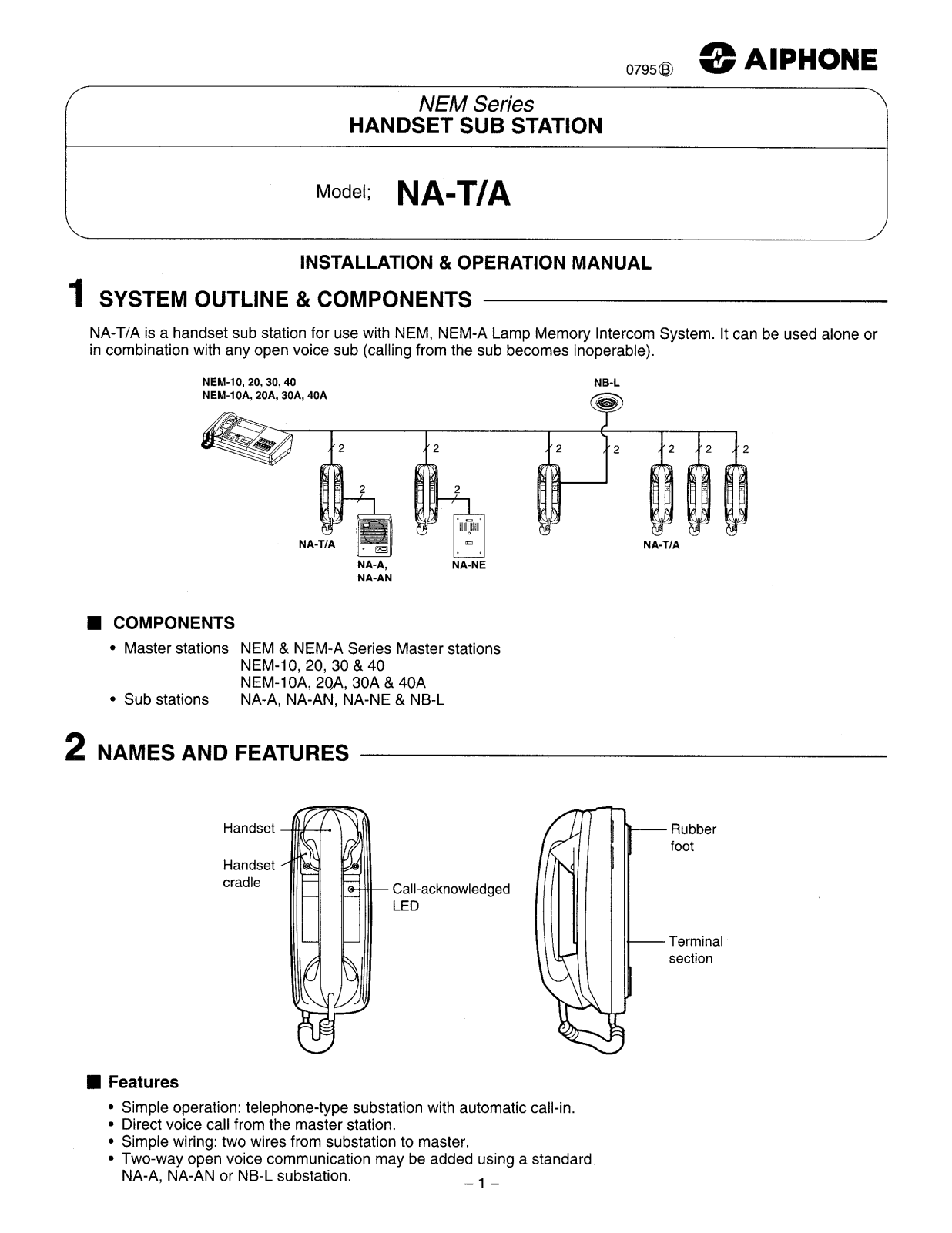 Aiphone NA-T-A INSTALLATION INSTRUCTIONS