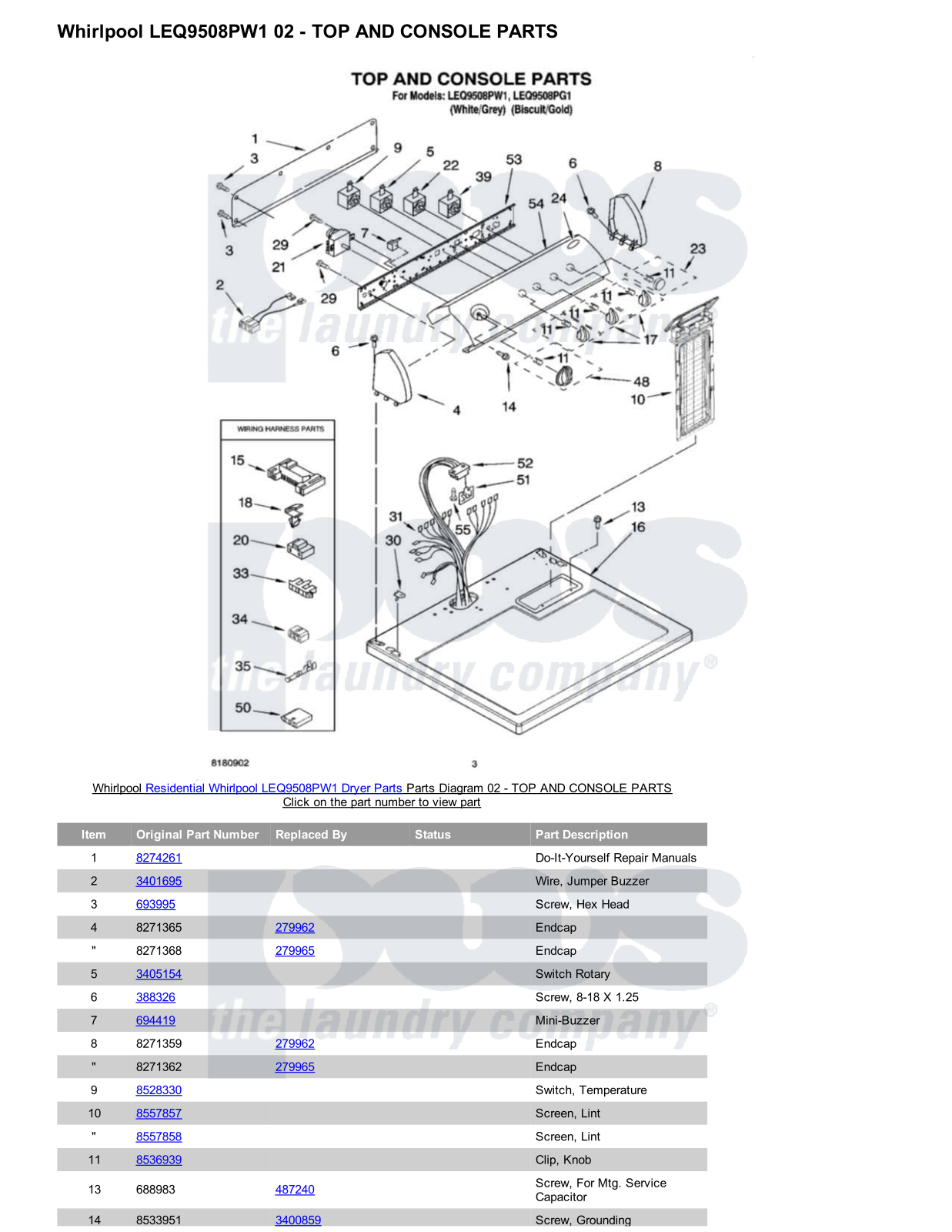 Whirlpool LEQ9508PW1 Parts Diagram