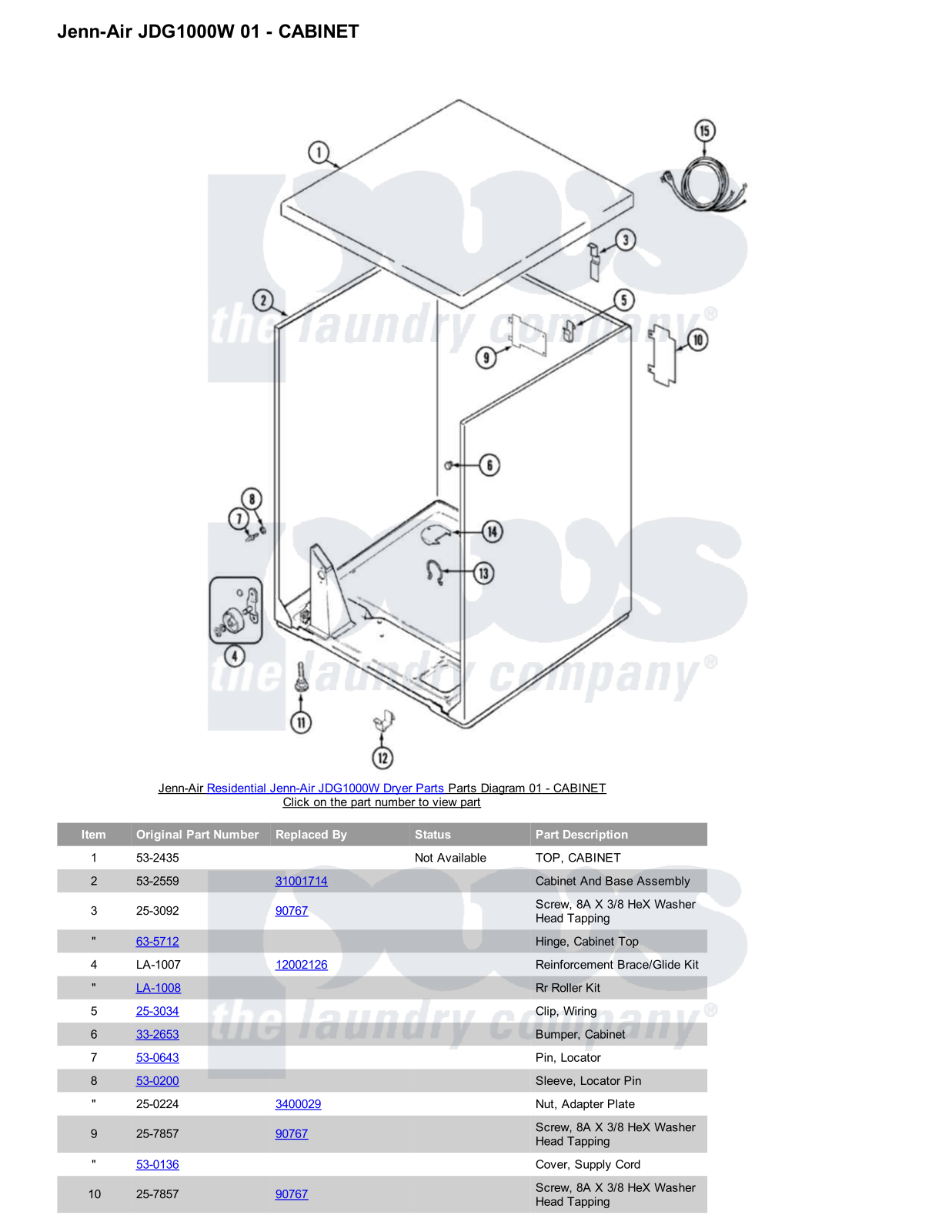 Jenn-Air JDG1000W Parts Diagram