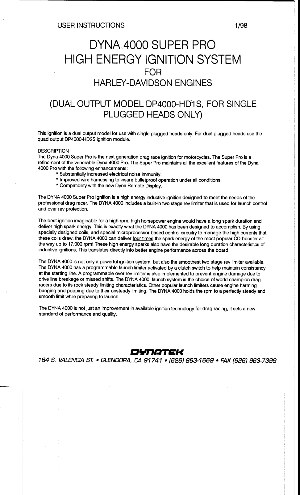 Dynatek DP4000-HD1S User Manual