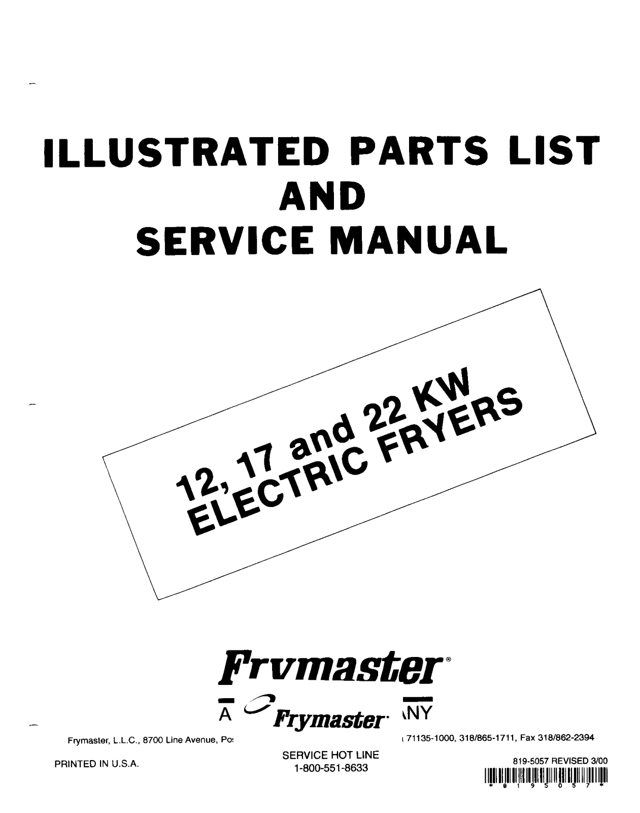 Frymaster 22 KW Parts List