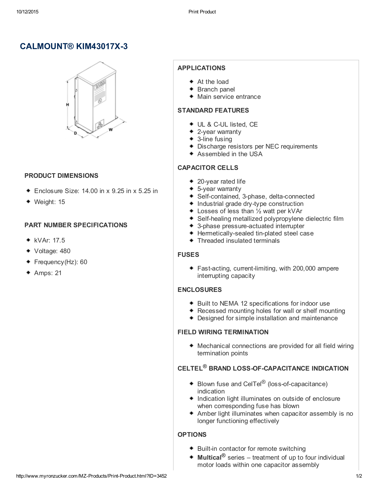 Myron Zucker KIM43017X-3 Data Sheet