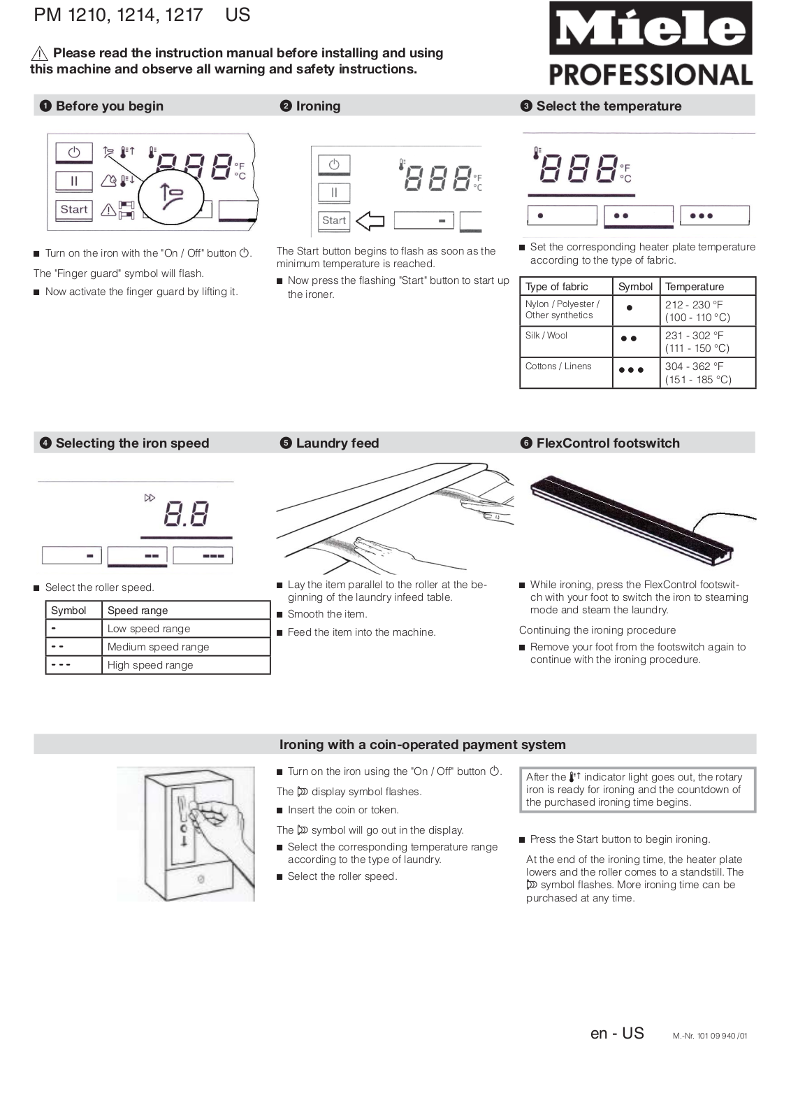 Miele PM 1210, PM 1214, PM 1217 Brief operating instructions